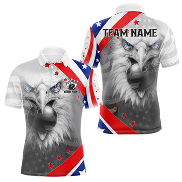 Maxcorners Red, White and Blue US Flag Eagle Bowling Shirts For Men Custom Patriotic Team Bowling Jersey