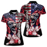 Maxcorners Smoke American Flag Lion Bowling Polo, 1/4 Zip Shirts For Men Custom Patriotic Team Bowling Jerseys LM0803