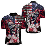 Maxcorners Smoke American Flag Lion Bowling Polo, 1/4 Zip Shirts For Men Custom Patriotic Team Bowling Jerseys LM0803