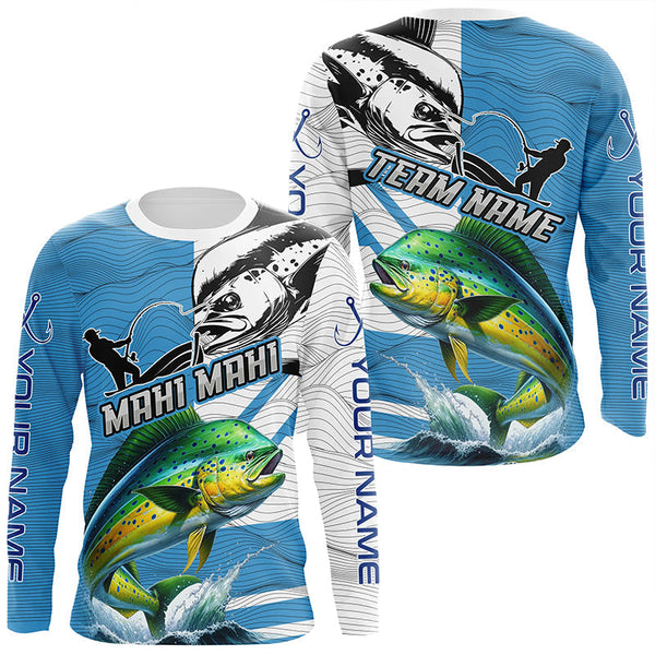 Maxcorners Mahi mahi Fishing Blue Camo UV protection custom long sleeve fishing apparel, Dorado fishing jerseys MT2108
