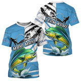 Maxcorners Mahi mahi Fishing Blue Camo UV protection custom long sleeve fishing apparel, Dorado fishing jerseys MT2108