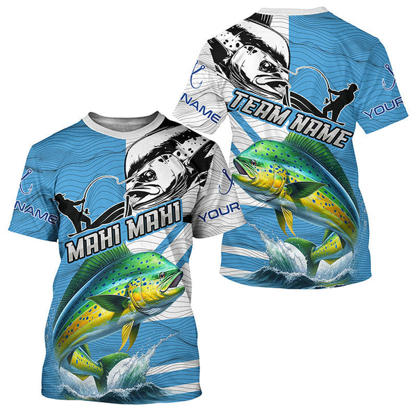 Maxcorners Mahi mahi Fishing Blue Camo UV protection custom long sleeve fishing apparel, Dorado fishing jerseys MT2108
