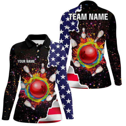 Maxcorners American Flag Colorful Painted Bowling Ball Pins Personalized All Over Printed Shirt For Women