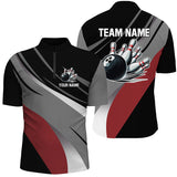 Maxcorners Black, Gray And Red Bowling Jersey Customized Name, Team Name 3D Shirt