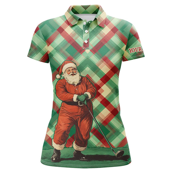 Maxcorners Golf Red And Green Plaid Pattern Santa Customized Name 3D Shirt