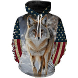 Maxcorners Coyote Hunting American Flag Patriotic Custom Name Shirt 3D All Over Printed Clothes