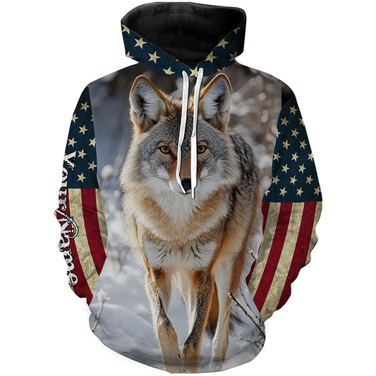 Maxcorners Coyote Hunting american flag patriotic Custom Name 3D All over print shirts LM2608