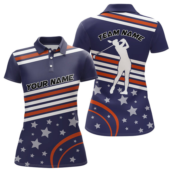 Maxcorners Red, white and blue stars Golf Polo Shirts For Women custom patriotic women golf tops