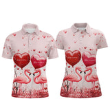 Maxcorners Pink Glitter Flamingo Heart Theme Matching Golf Shirt For Couple Custom Couple Valentines Golf Tops For Men And Women