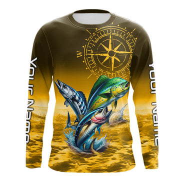 Maxcorners Custom Mahi Mahi, Wahoo, Tuna Yellow Performance Fishing Shirt, Compass Offshore Tournament Shirts LM1501