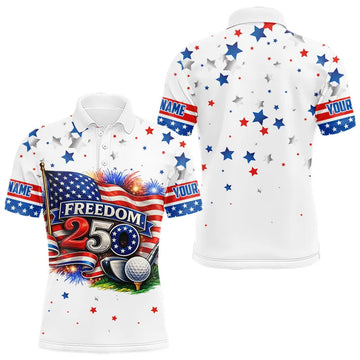Maxcorners Freedom 250th Anniversary American Flag Golf Polo Shirts For Men Custom Patriotic Team Golf Outfit LM1104
