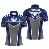 Maxcorners Navy Blue Bowling Ball & Pins Customized Name And Team Name 3D Shirt