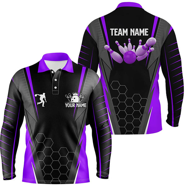 Maxcorners Purple Bowling Player Hexagon Pattern Customized Name And Team Name 3D Shirt