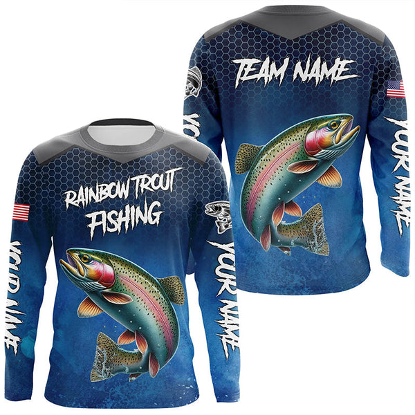 Maxcorners Blue camo Rainbow trout fishing Custom performance long sleeve team Trout fishing tournament shirts MT2108