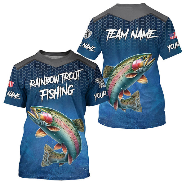 Maxcorners Blue camo Rainbow trout fishing Custom performance long sleeve team Trout fishing tournament shirts MT2108