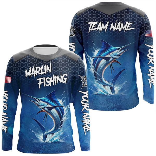 Maxcorners Blue camo Marlin fishing Custom performance long sleeve team Marlin fishing tournament shirts MT2108
