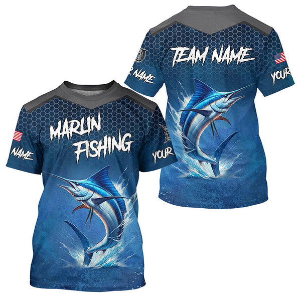 Maxcorners Blue camo Marlin fishing Custom performance long sleeve team Marlin fishing tournament shirts MT2108
