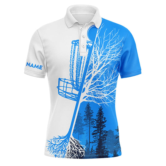 Maxcorners Mens disc golf polo shirt custom name blue and white disc golf basket, personalized disc golf shirts MT0510