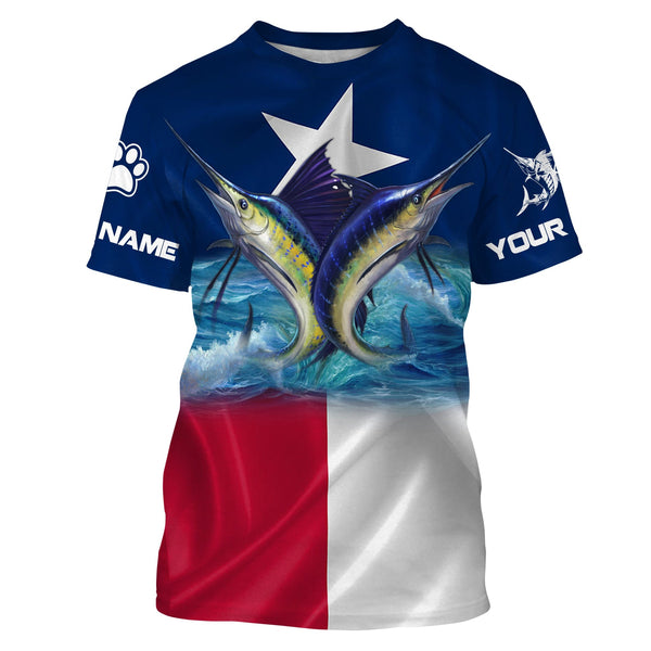 Maxcorners Marlin Sailfish fishing Texas flag custom name & team name fishing apparel, custom upf fishing shirts  LM2408