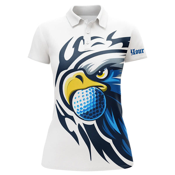 Maxcorners Women Golf Polo Shirts Custom Blue Eagle Golf Ball White Golf Tops, Team Golf Attire Ladies