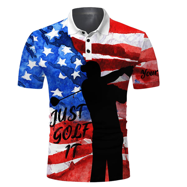 Maxcorner Customized Name American Flag Just Golf It 3D Polo Shirt