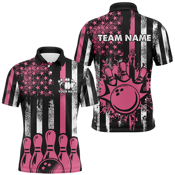 Maxcorners American Flag Bowling Restro For Team Bowling Team Men And Women Polo Shirts, Bowling Pattern Outfits | Pink