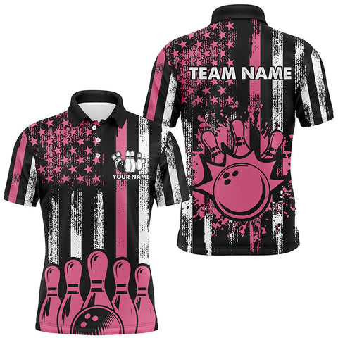 Maxcorners American Flag Bowling Restro For Team Bowling Team Men And Women Polo Shirts, Bowling Pattern Outfits | Pink