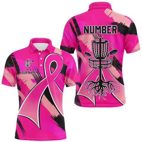 Maxcorners Pink ribbons Breast Cancer Mens disc golf polo shirt custom team breast cancer disc golf jersey MT0510
