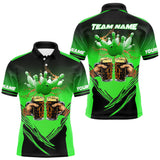 Maxcorners Bowling Beer Black and Green Bowling Polo, 1/4 Quarter zip shirts Custom Mens Team Bowling jerseys TU1410