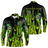 Maxcorners Green Flame Clover Skull St Patrick'S Day Mens And Women Bowling Shirts Custom Lucky Bowling Team Jerseys