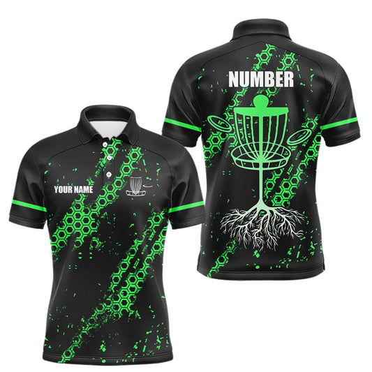 Maxcorners Black and Green Hexagon Pattern Disc Golf Polos, T-Shirt, Hoodies custom Team disc golf jerseys
