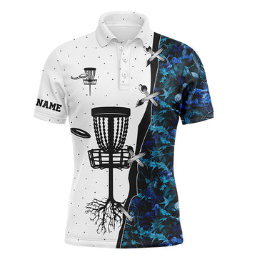 Maxcorners Mens disc golf polo shirt blue camo disc golf hole custom name disc golf team shirt, disc golf gifts MT0510