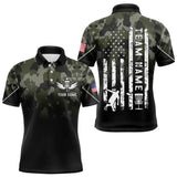 Maxcorners Black Green Camo Mens Disc golf polo shirts custom American Flag patriotic team disc golf jerseys