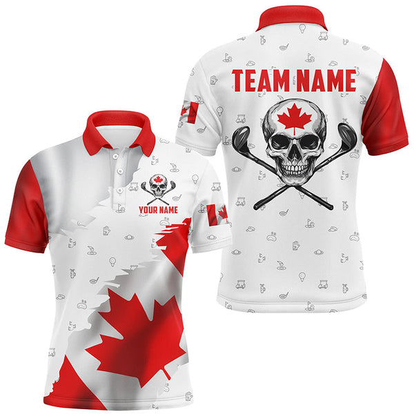 Maxcorners Canadian Flag Golf Clubs Skull Golf Camo Men golf polo shirts Custom Patriotic Golf Team Jerseys