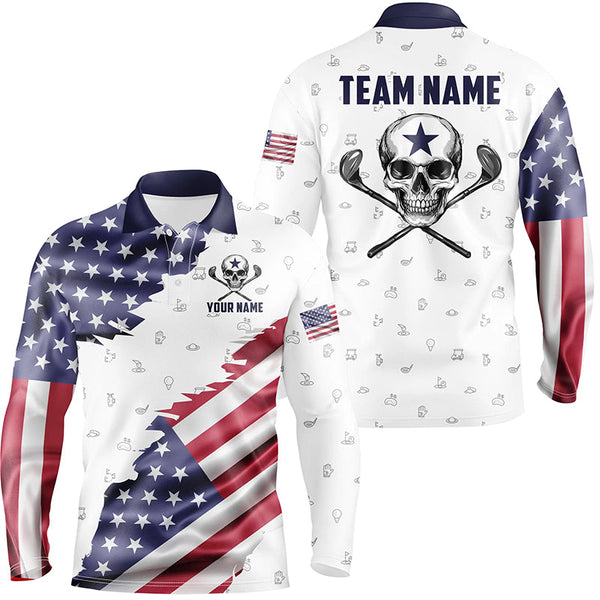 Maxcorners American Flag Golf Clubs Skull Golf Camo Men golf polo shirts Custom Patriotic Golf Team Jerseys