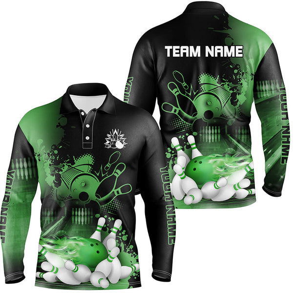 Maxcorners Black and Green Flame Bowling Shirts Custom Bowling Team League Jerseys, Gift For Bowlers