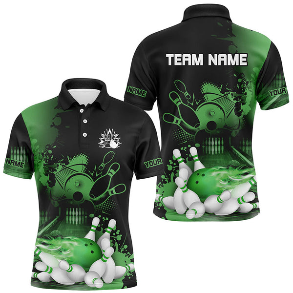 Maxcorners Black and Green Flame Bowling Shirts Custom Bowling Team League Jerseys, Gift For Bowlers