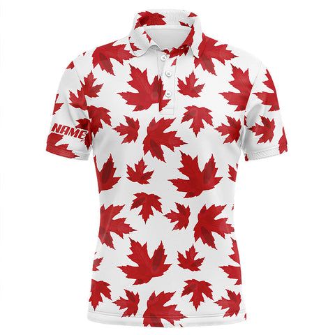 MaxCorners Golfs Red Canada Maple Leaf Pattern Customized Name 3D Polo Shirt For Men