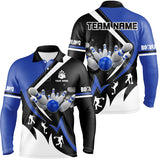 Maxcorners Black, White And Blue Bowling Jersey Customized Name 3D Shirt