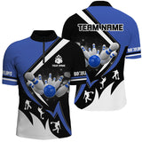 Maxcorners Black, White And Blue Bowling Jersey Customized Name 3D Shirt