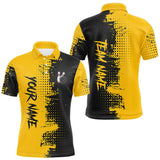 Maxcorners Yellow and Black Bowling Polo, Quarter Zip shirts for Men Custom Bowling Team Jerseys LM1610