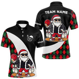 Maxcorners Funny Santa Christmas Bowling Shirts For Men green and red argyle pattern Custom Team Bowling outfit TU1011