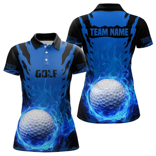 Maxcorners Black And Blue Flame Golf Ball Mens Golf Polo Shirts Custom Team Mens Golf Tops Golf Gifts For Men
