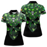 Maxcorners Personalized Green Shamrock Pattern Skull Men Golf Polo Shirts Custom St Patrick Day Mens Golf Tops