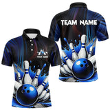 Maxcorners Black And Blue Men'S Bowling Outfits Custom Team Mens Bowling Polo, Quarter Zip Shirts LM123