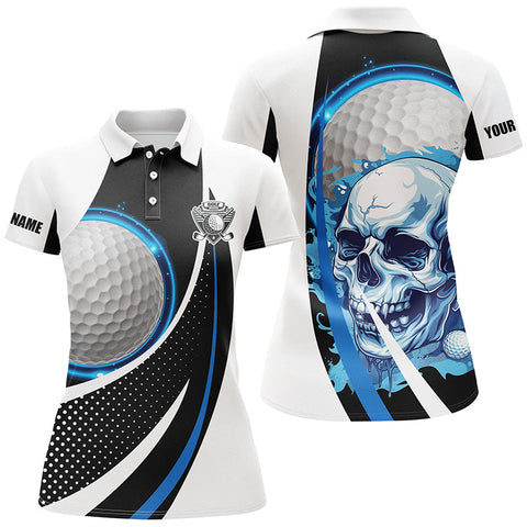 Maxcorners Black And White Golf Skull Womens Golf Polos Shirts Custom Golf Attire For Ladies, Gifts Golfer