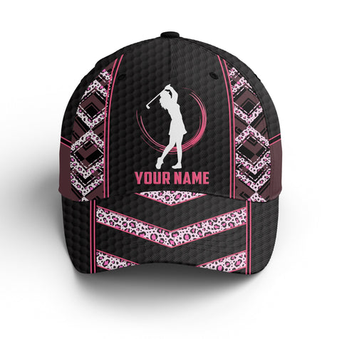 Maxcorners Black & pink leopard pattern golf hat custom name baseball golf cap hat, golfer gifts