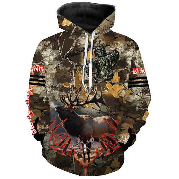 Maxcorners Elk Hunting Camo Grim Reaper Bow Hunting Archery Custom Name 3D All over print shirts LM2608