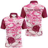 Maxcorners Pink Camo Bowling Polo, 1/4 Zip Shirts Custom Bowling Team League Jerseys, Gift For Bowlers