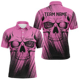 Maxcorners Pink Grunge Skull Mens Golf Polo Shirts custom golf outfit for mens, team mens golf shirt